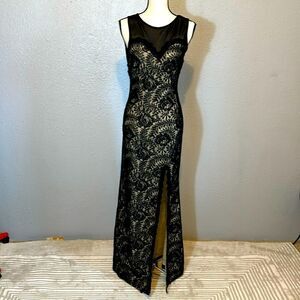NEW miusol black and nude lace crochet mesh back maxi dress size S